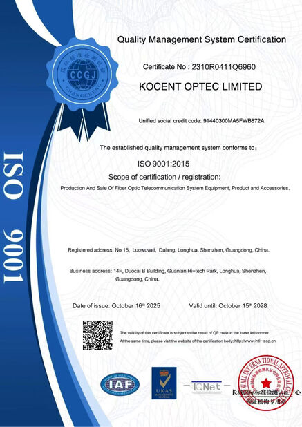 Cina KOCENT OPTEC LIMITED Certificazioni